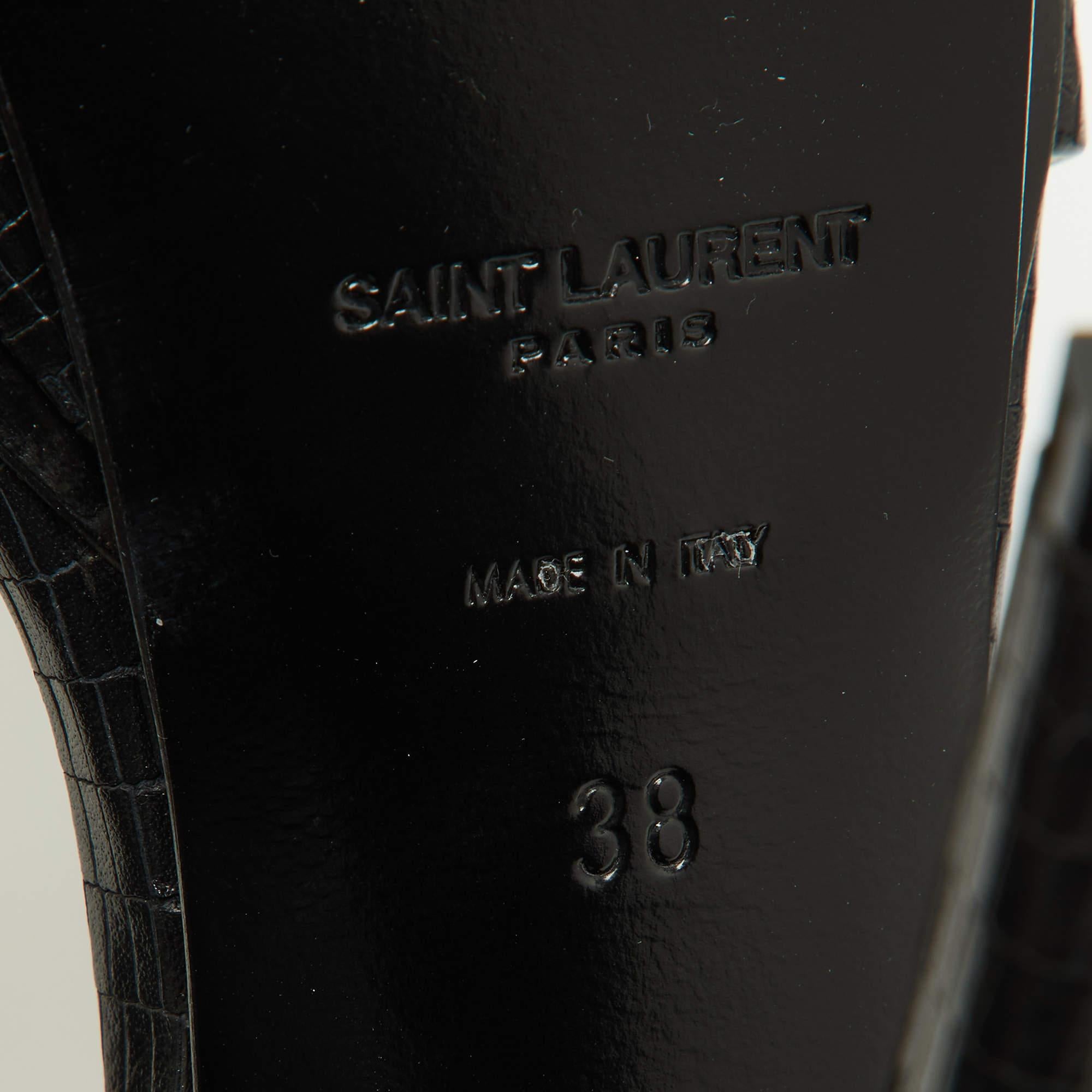 Saint Laurent Black Leather Tribute Ankle Strap Sandals Size 38 4