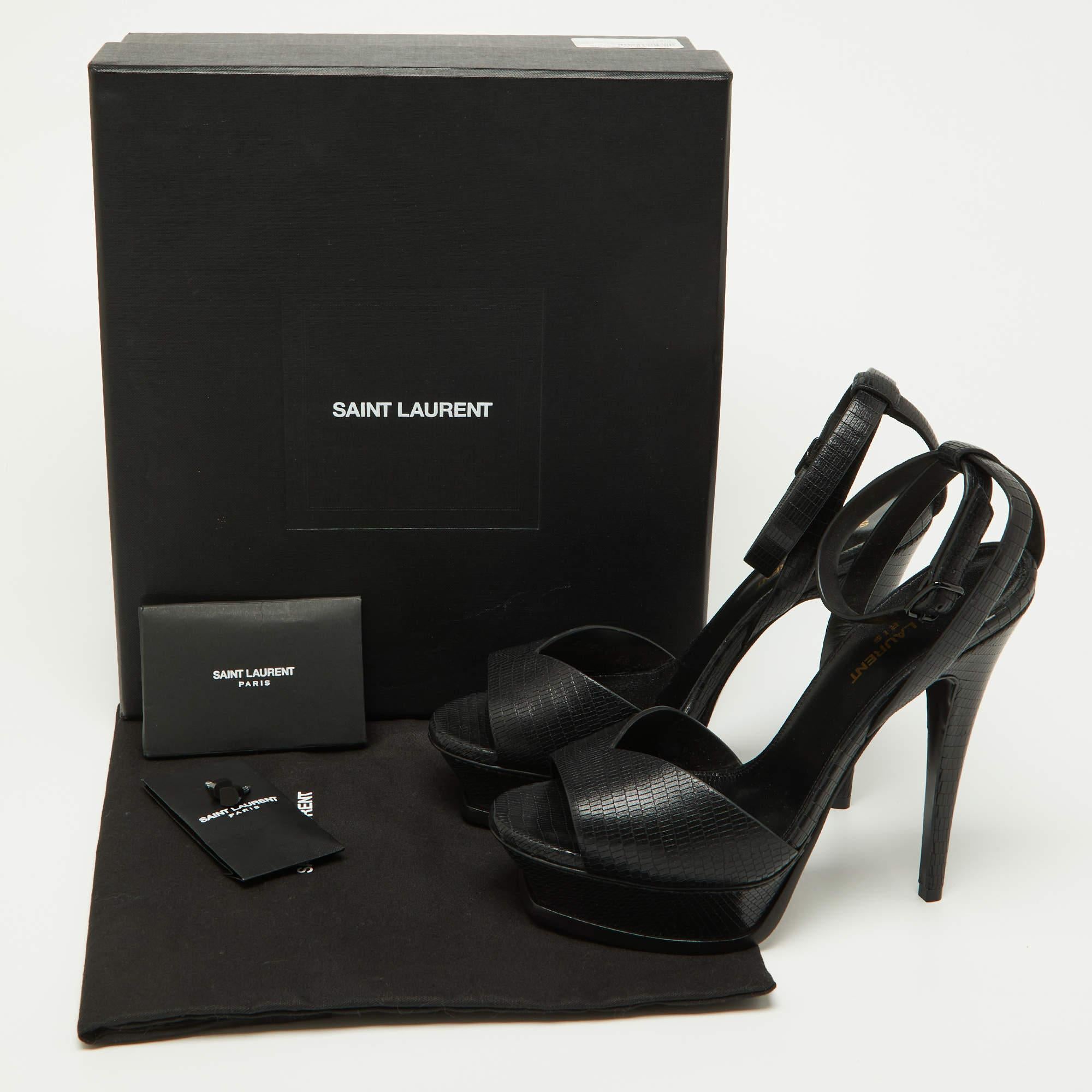 Saint Laurent Black Leather Tribute Ankle Strap Sandals Size 38 5