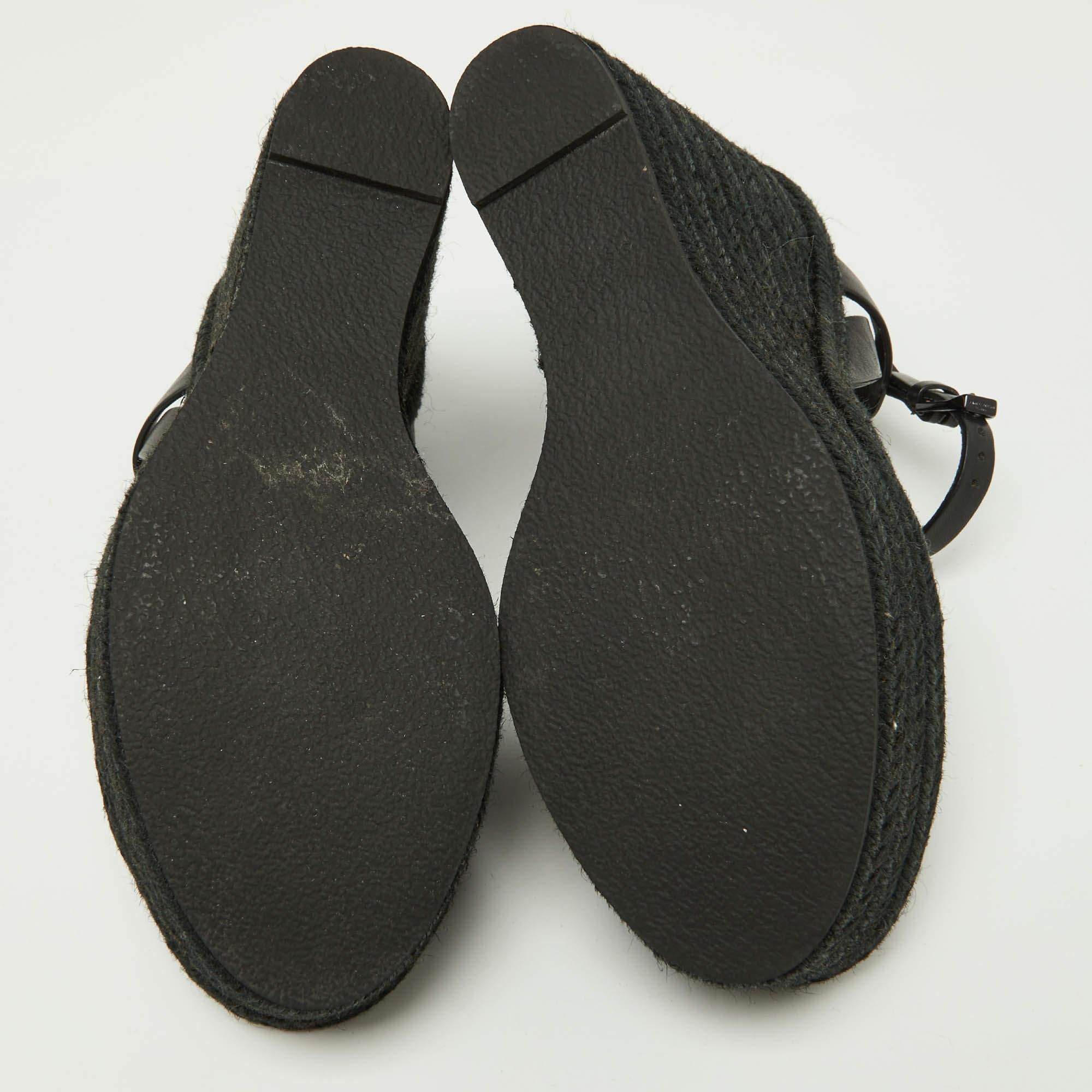 Saint Laurent Black Leather Tribute Espadrilles Wedge Sandals Size 38 1