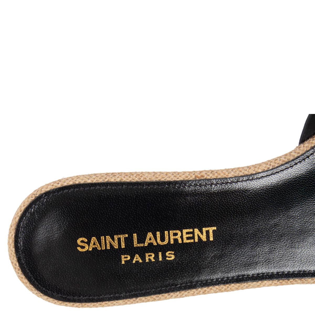 Black SAINT LAURENT black leather TRIBUTE Flat Sandals Shoes 37