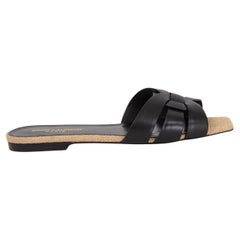SAINT LAURENT Schwarze flache TRIBUTE-Sandalen aus Leder 37