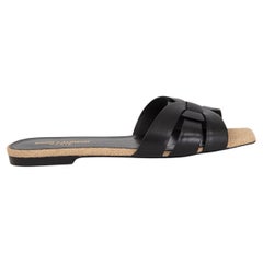 SAINT LAURENT black leather TRIBUTE Flat Sandals Shoes 37