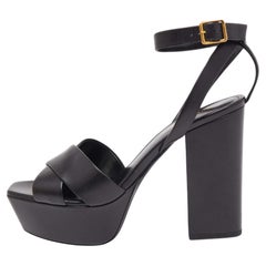 Saint Laurent Black Leather Tribute Platform Sandals 