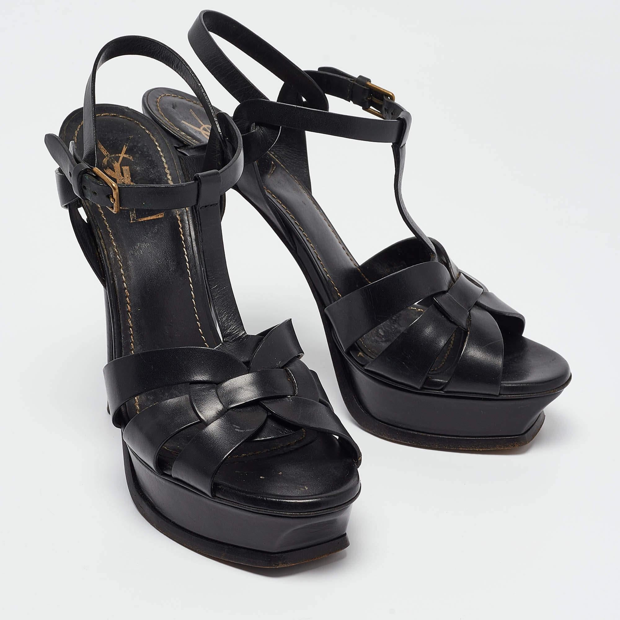 Women's Saint Laurent Black Leather Tribute Sandals Size 39.5