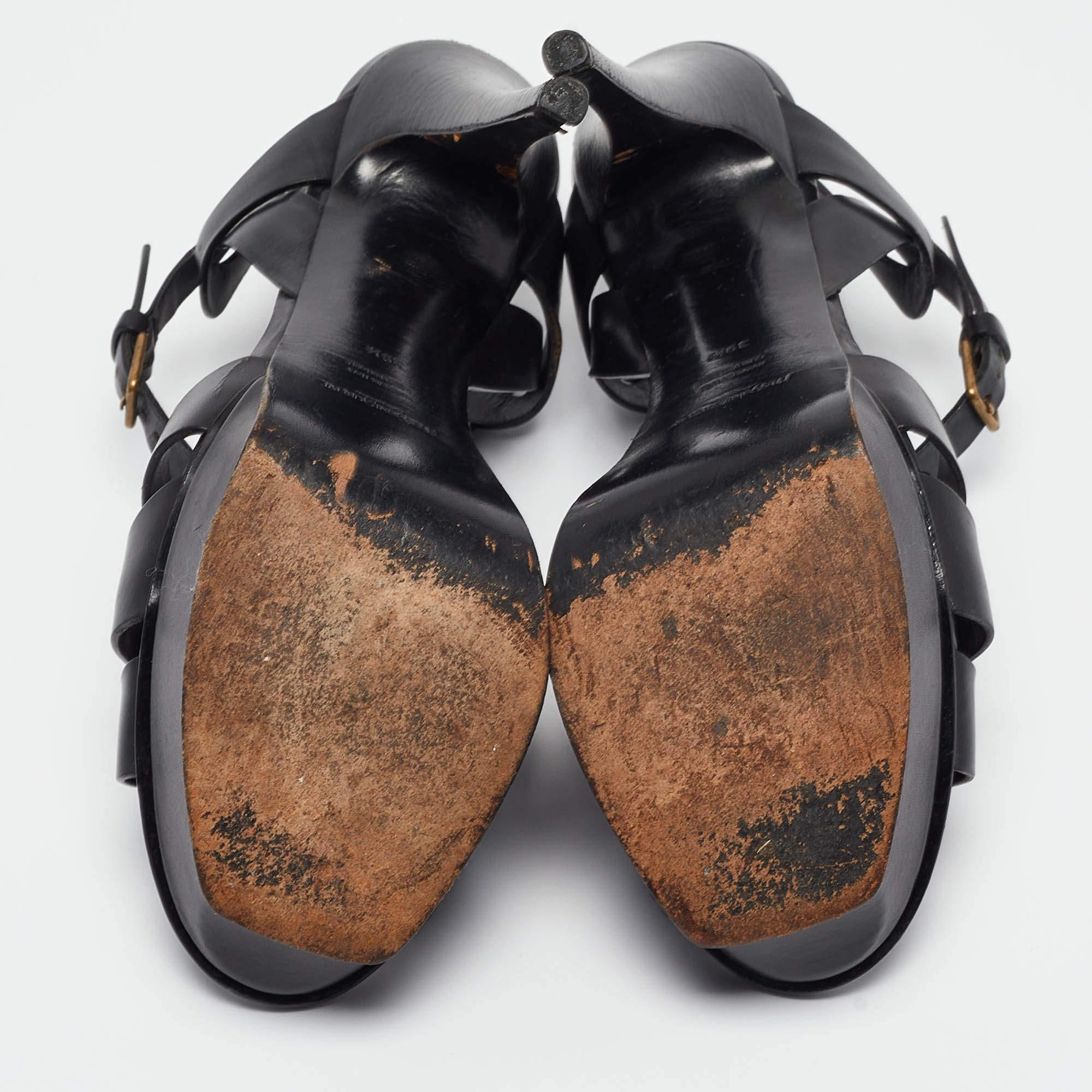 Saint Laurent Black Leather Tribute Sandals Size 39.5 2