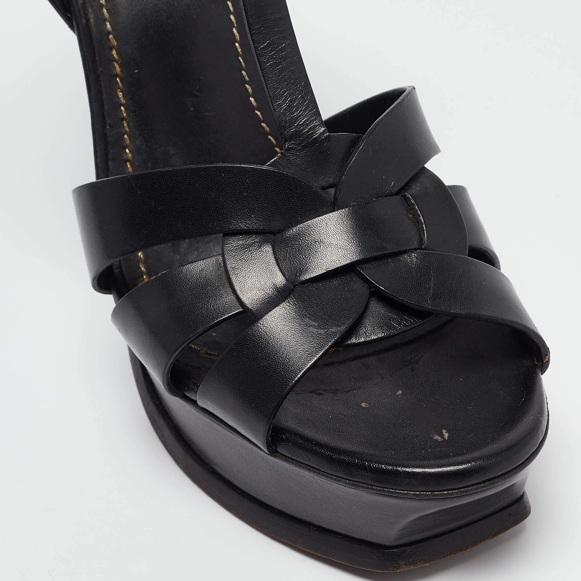 Saint Laurent Black Leather Tribute Sandals Size 39.5 3