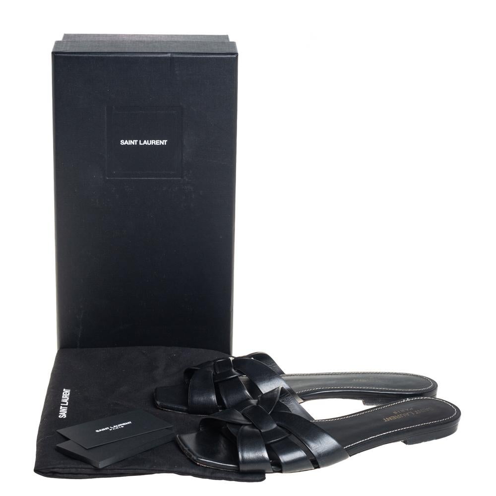 Saint Laurent Black Leather Tribute Slide Sandals Size 40 4