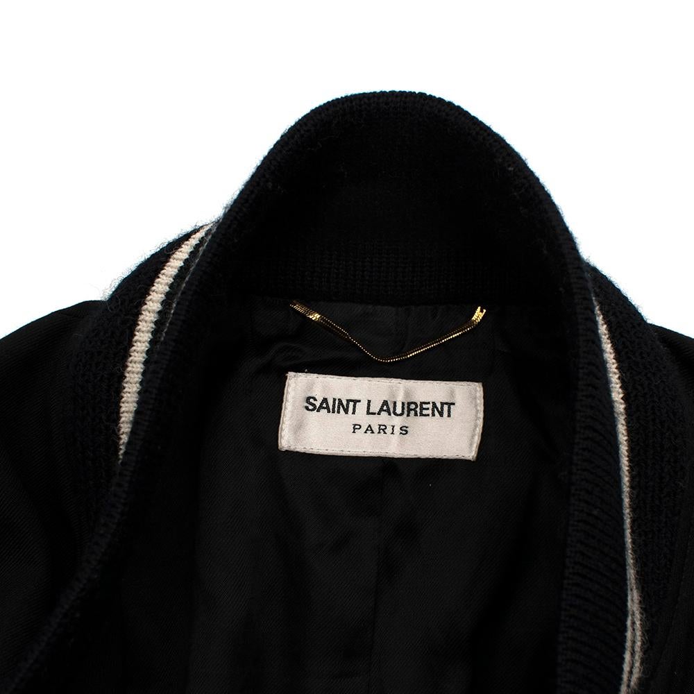 Saint Laurent Black Leather Trimmed Teddy Varsity Jacket XXS 3