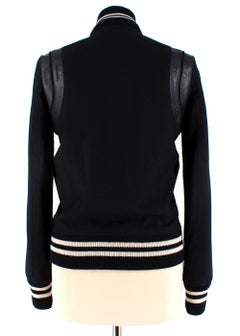 Saint Laurent Black Leather Trimmed Teddy Varsity Jacket XXS