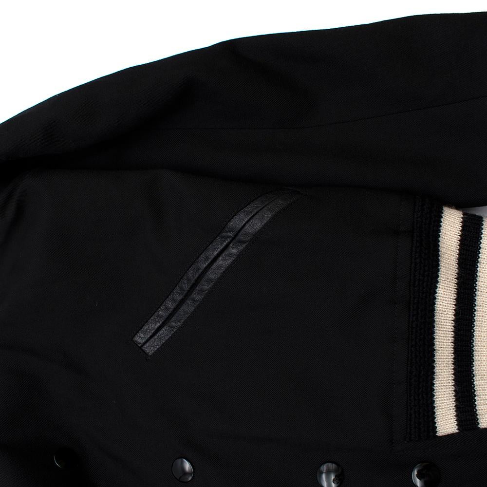 Women's or Men's Saint Laurent Black Leather Trimmed Teddy Varsity Jacket XXS