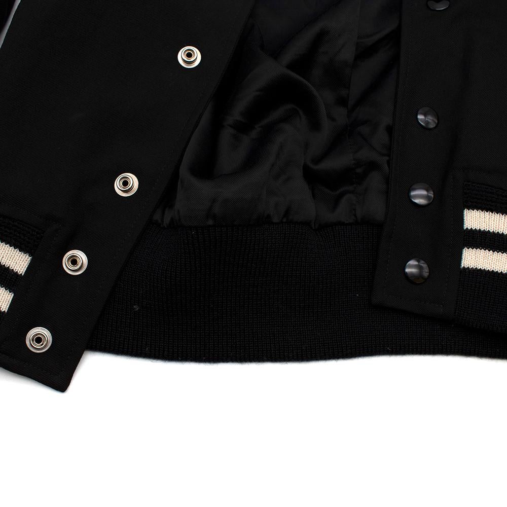 Saint Laurent Black Leather Trimmed Teddy Varsity Jacket XXS 1