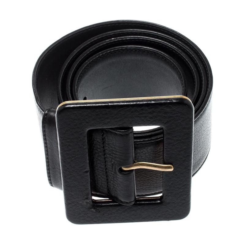 Saint Laurent Black Leather Waist Belt 95cm In Good Condition In Dubai, Al Qouz 2