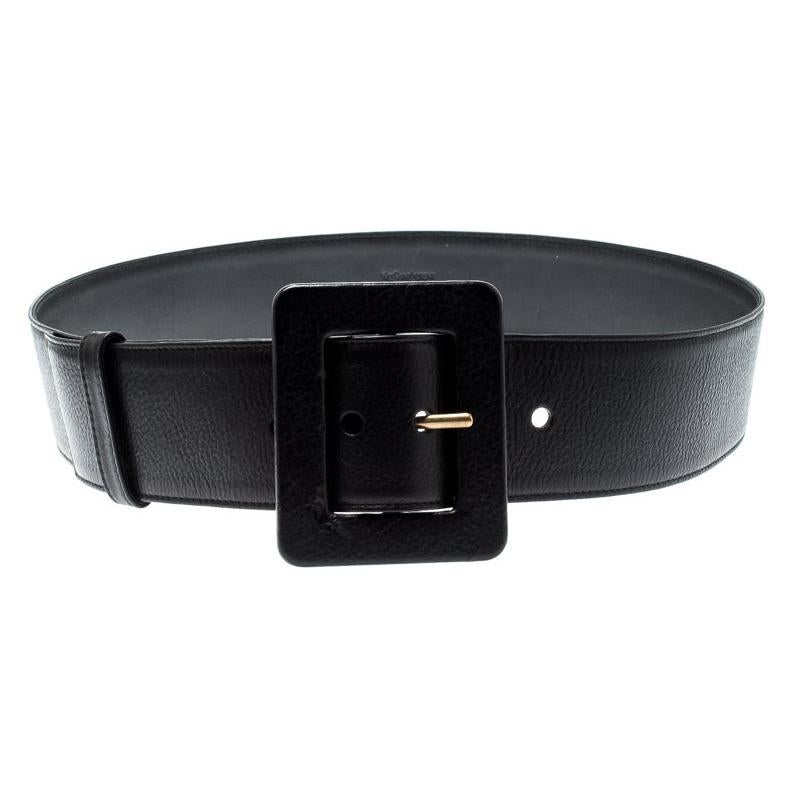 Saint Laurent Black Leather Waist Belt 95cm