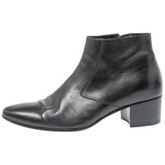Saint Laurent Black Leather Western Ankle Boots Size 41