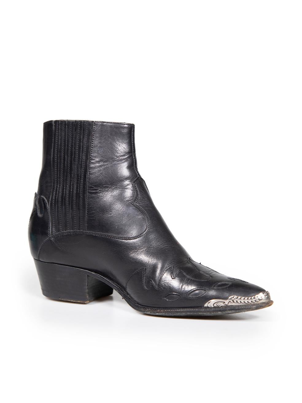 CONDITION is Good. Minor wear to boots is evident. Wear to soles and pointed toe tips. There are some light scratches to the heel on this used Saint Laurent designer resale item. This item comes with original dust bag and box.
 
 Details
 Black
