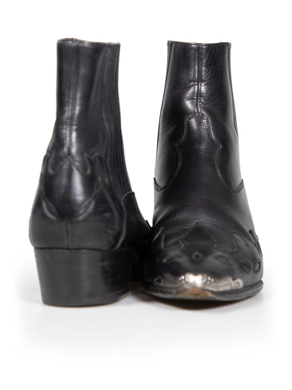 Saint Laurent Black Leather Western Cowboy Boots Size IT 37 In Good Condition For Sale In London, GB