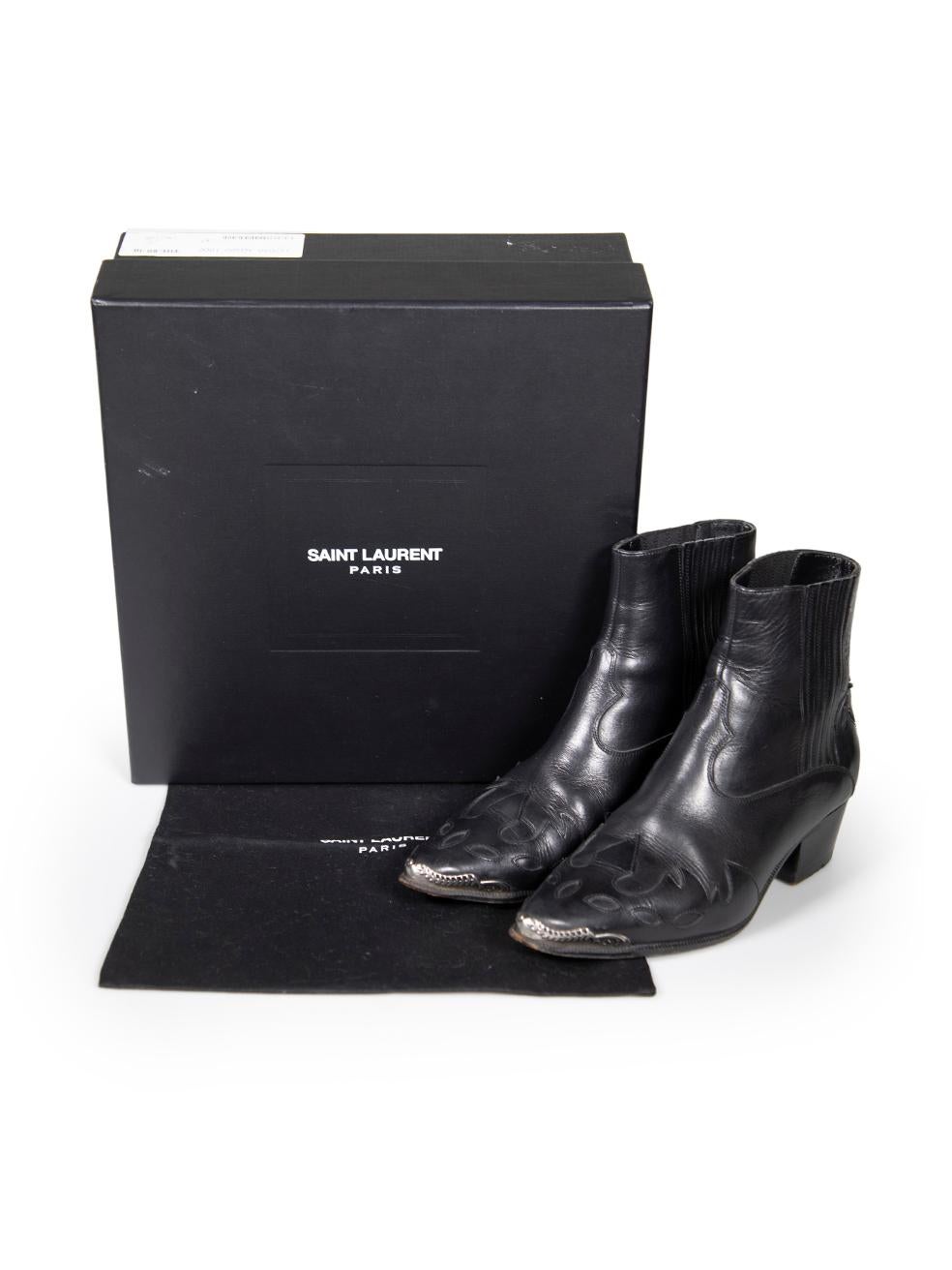 Saint Laurent Black Leather Western Cowboy Boots Size IT 37 For Sale 3