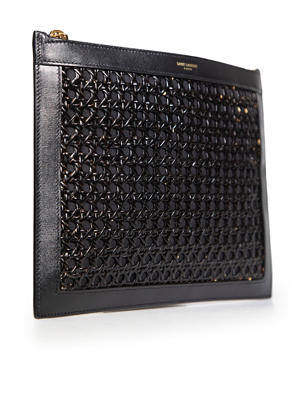 CONDITION is Good. Minor wear to the bag is evident, the coating on the front weave is peeling and the weave has separated on the bottom right corner. There are light indentations on the back of this used Saint Laurent designer resale item. This