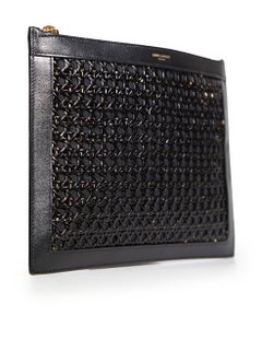 Saint Laurent Black Leather & Wicker Clutch Bag