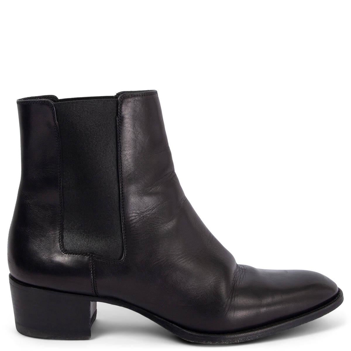 SAINT LAURENT black leather WYATT 40 Ankle Boots Shoes 38