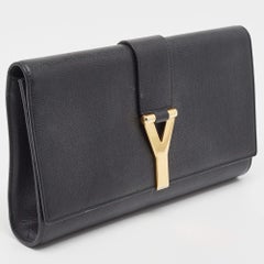 Saint Laurent Black Leather Y-Ligne Clutch