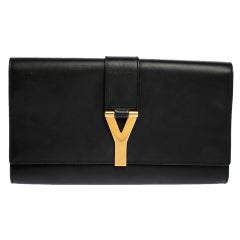 Saint Laurent Black Leather Y-Ligne Clutch