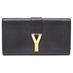 Saint Laurent Black Leather Y-Ligne Clutch