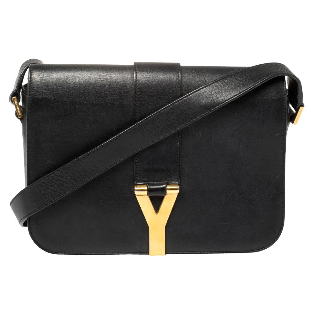 Saint Laurent Black Leather Y-Ligne Flap Crossbody Bag