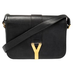 Saint Laurent Black Leather Y-Ligne Flap Crossbody Bag