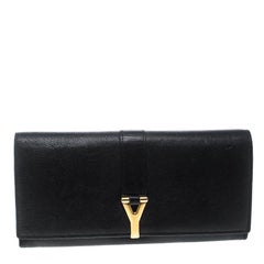 Saint Laurent Black Leather Y Line Continental Wallet