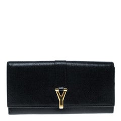 Saint Laurent Black Leather Y Line Continental Wallet