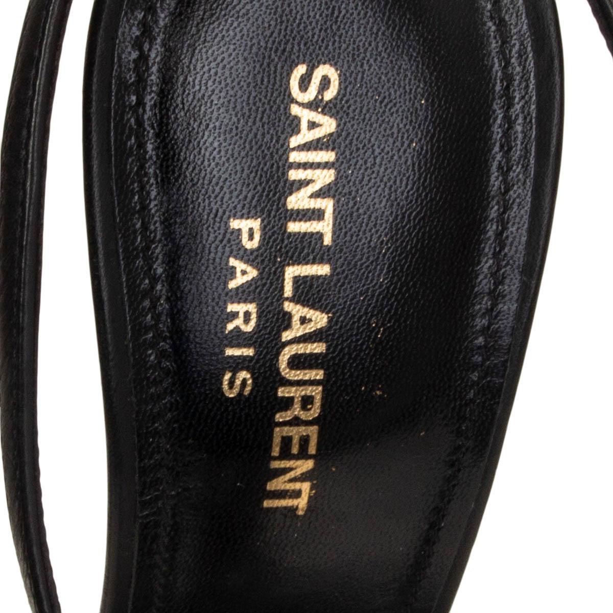 Black SAINT LAURENT black leather YSL CASSANDRA Ankle Strap Sandals Shoes 38