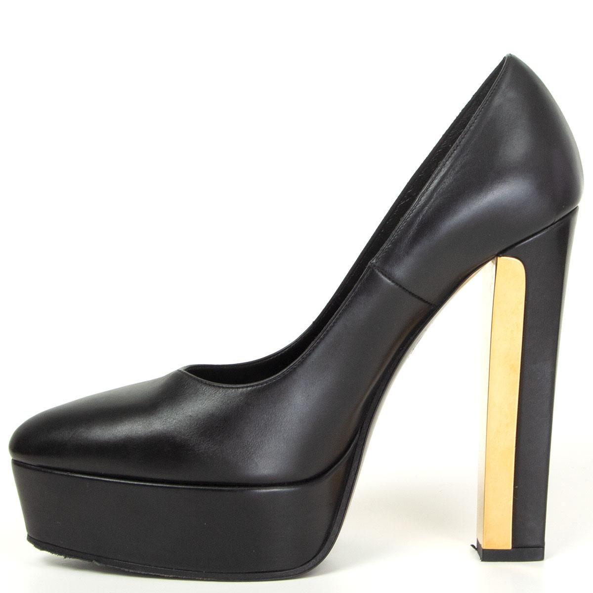 Black SAINT LAURENT black leather ZIGGY 105 Platform Pumps Shoes 38