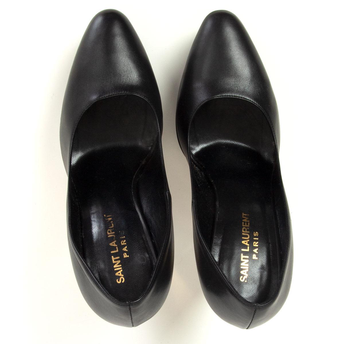 Women's SAINT LAURENT black leather ZIGGY 105 Platform Pumps Shoes 38