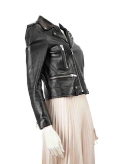 Saint Laurent Black Leather Zip Detail Biker Jacket Size M