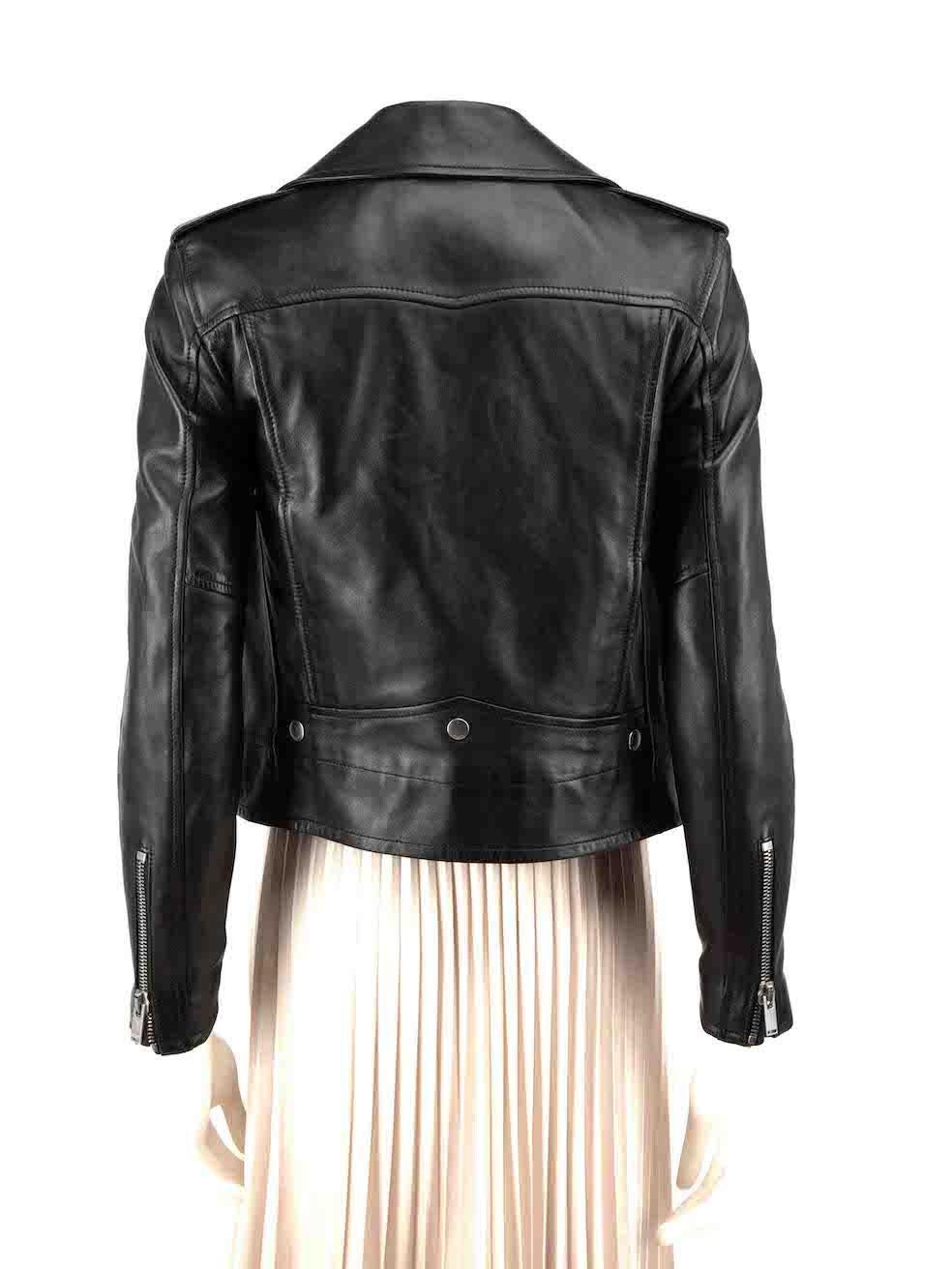 Saint Laurent Black Leather Zip Detail Biker Jacket Size M In Excellent Condition For Sale In London, GB