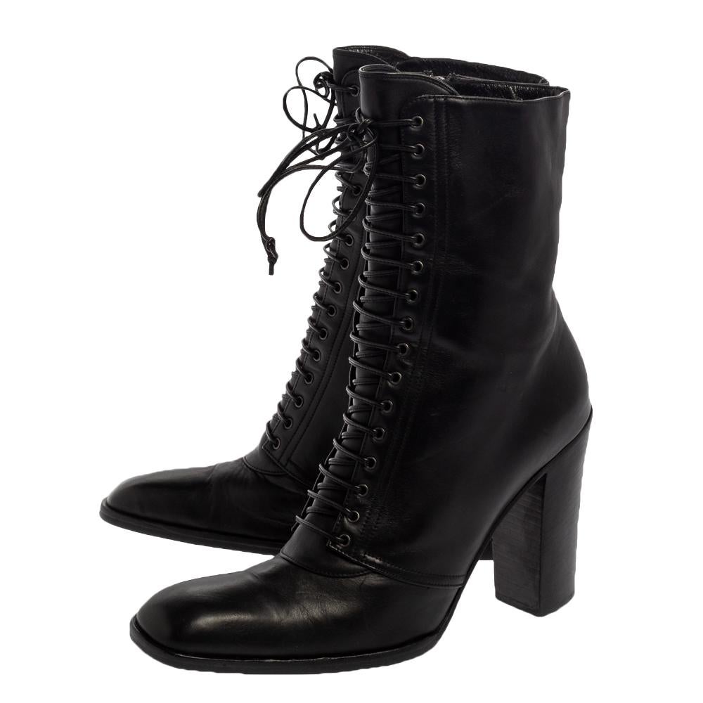 Saint Laurent Black Leather Zipper Detail Boots Size 37 2