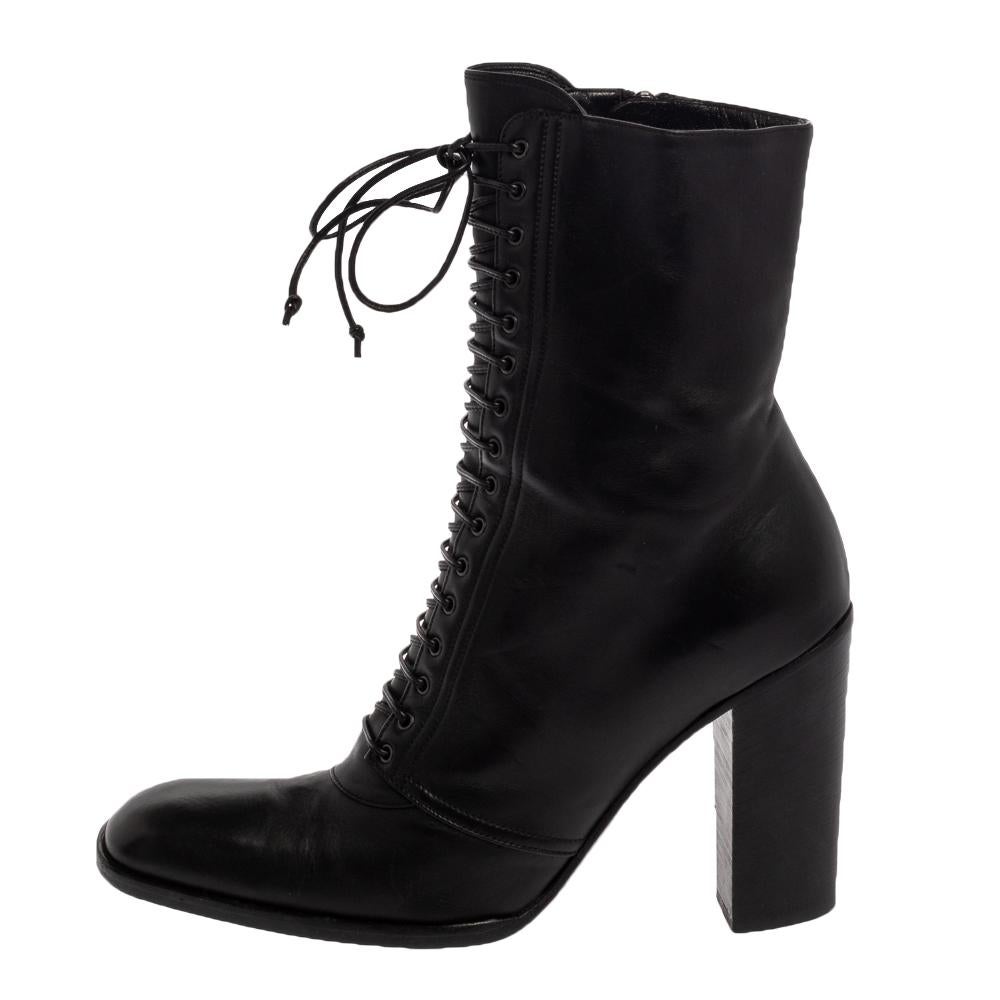 Saint Laurent Black Leather Zipper Detail Boots Size 37 3