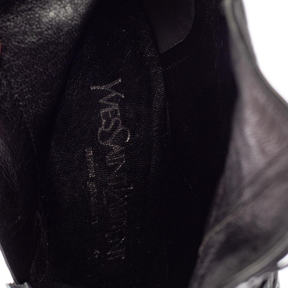 Saint Laurent Black Leather Zipper Detail Boots Size 37 4