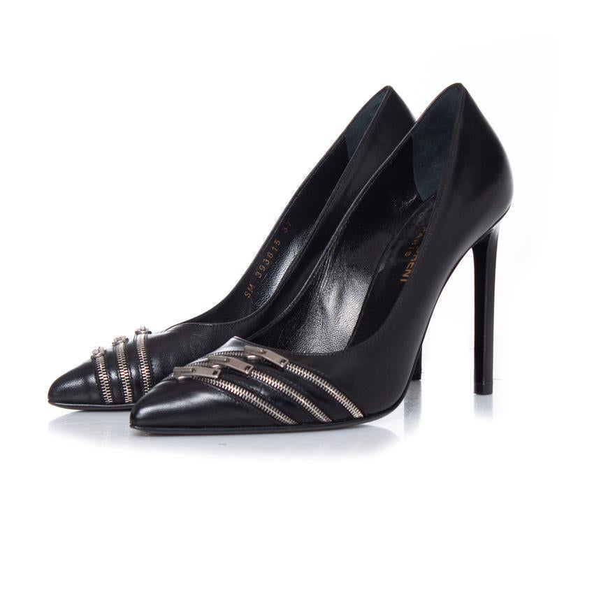 Saint Laurent, Black leather zipper pumps For Sale 1