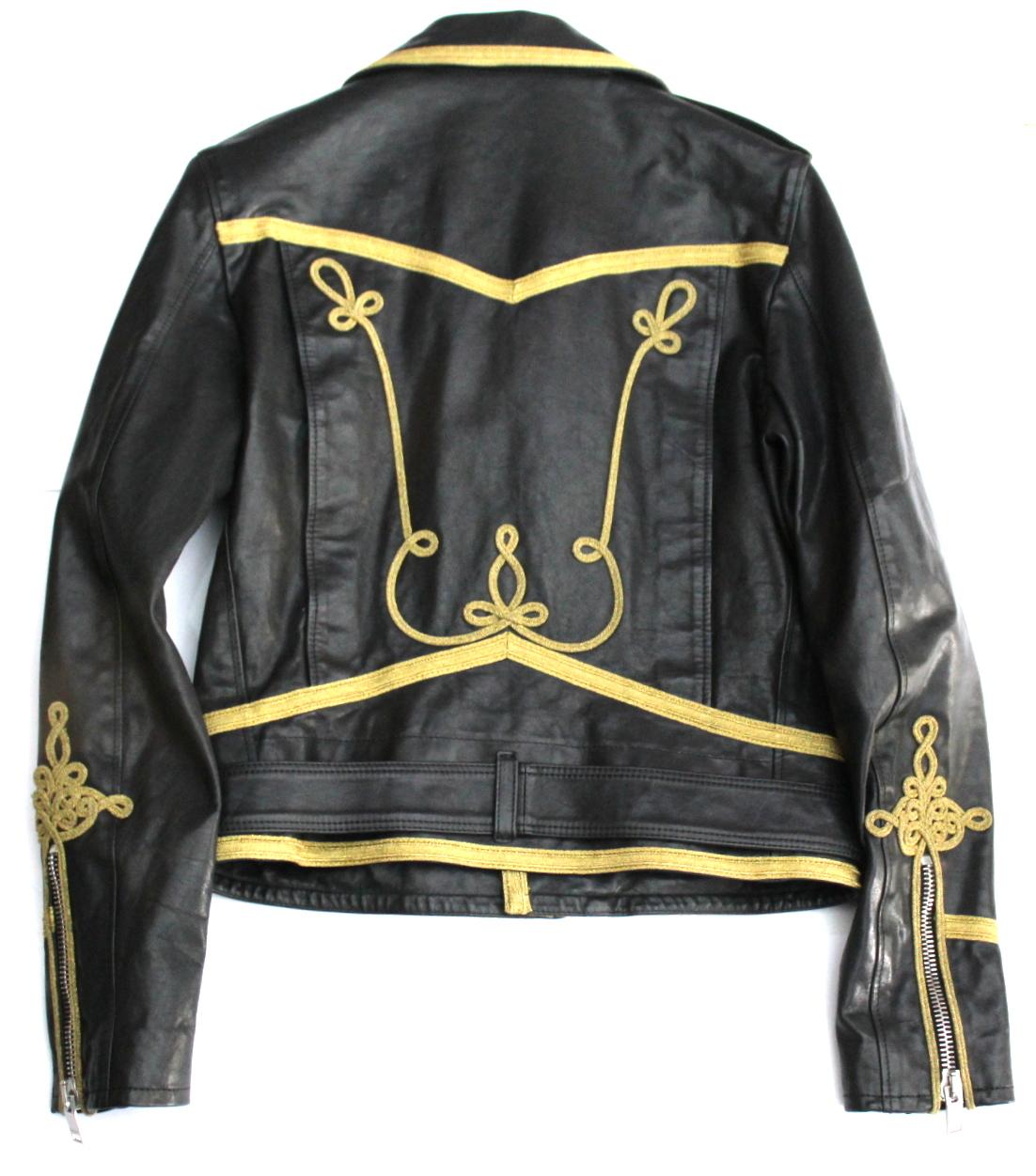 Saint Laurent black leather jacket with golden decorations and silver metal parts. Zip closure. Perfect for a variety of occasions.
It is in excellent condition. SIZE S, tight fitting.