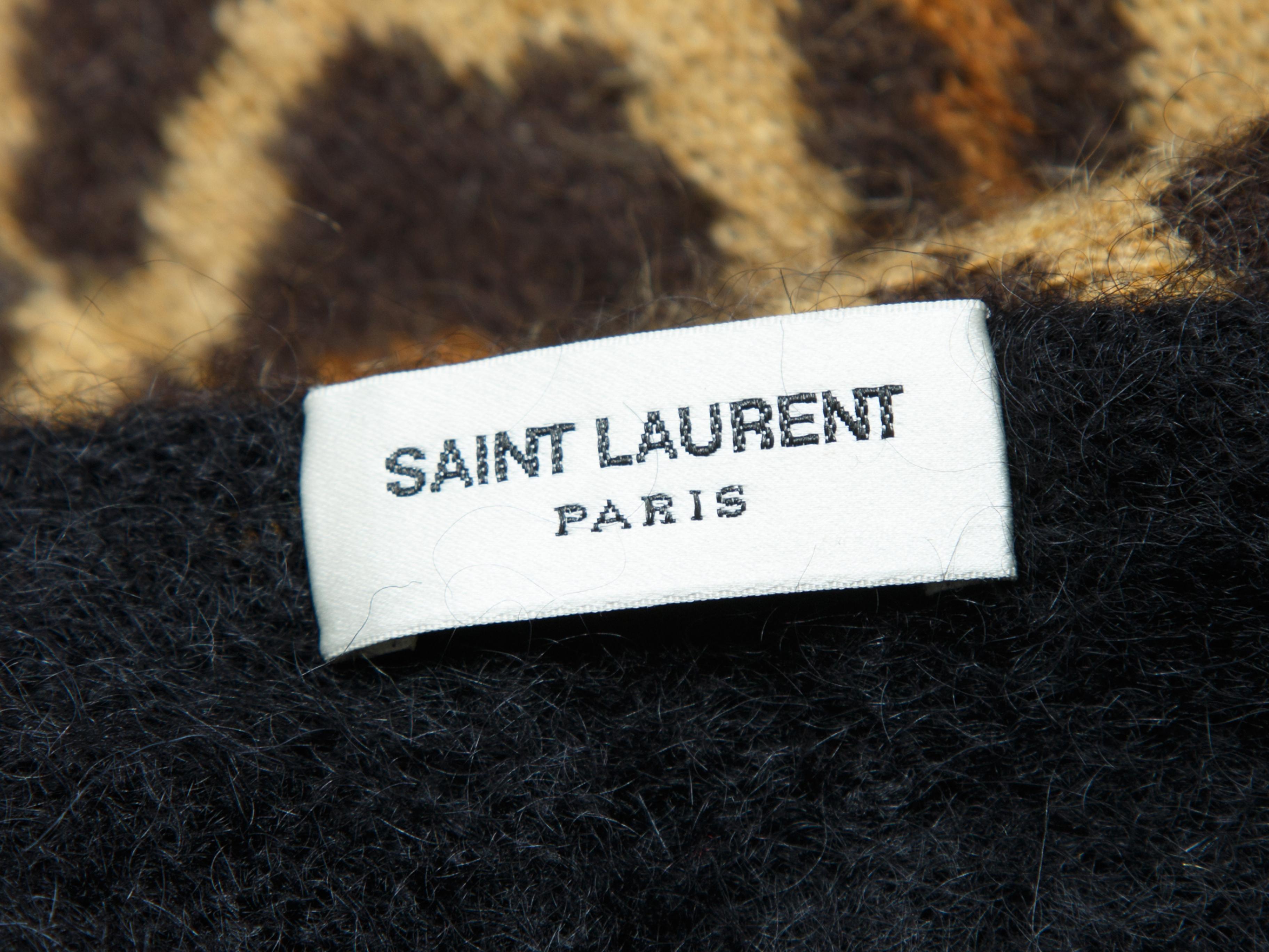 Product details: Black and leopard print sweater by Saint Laurent. Round neckline. Short dolman sleeves. 30