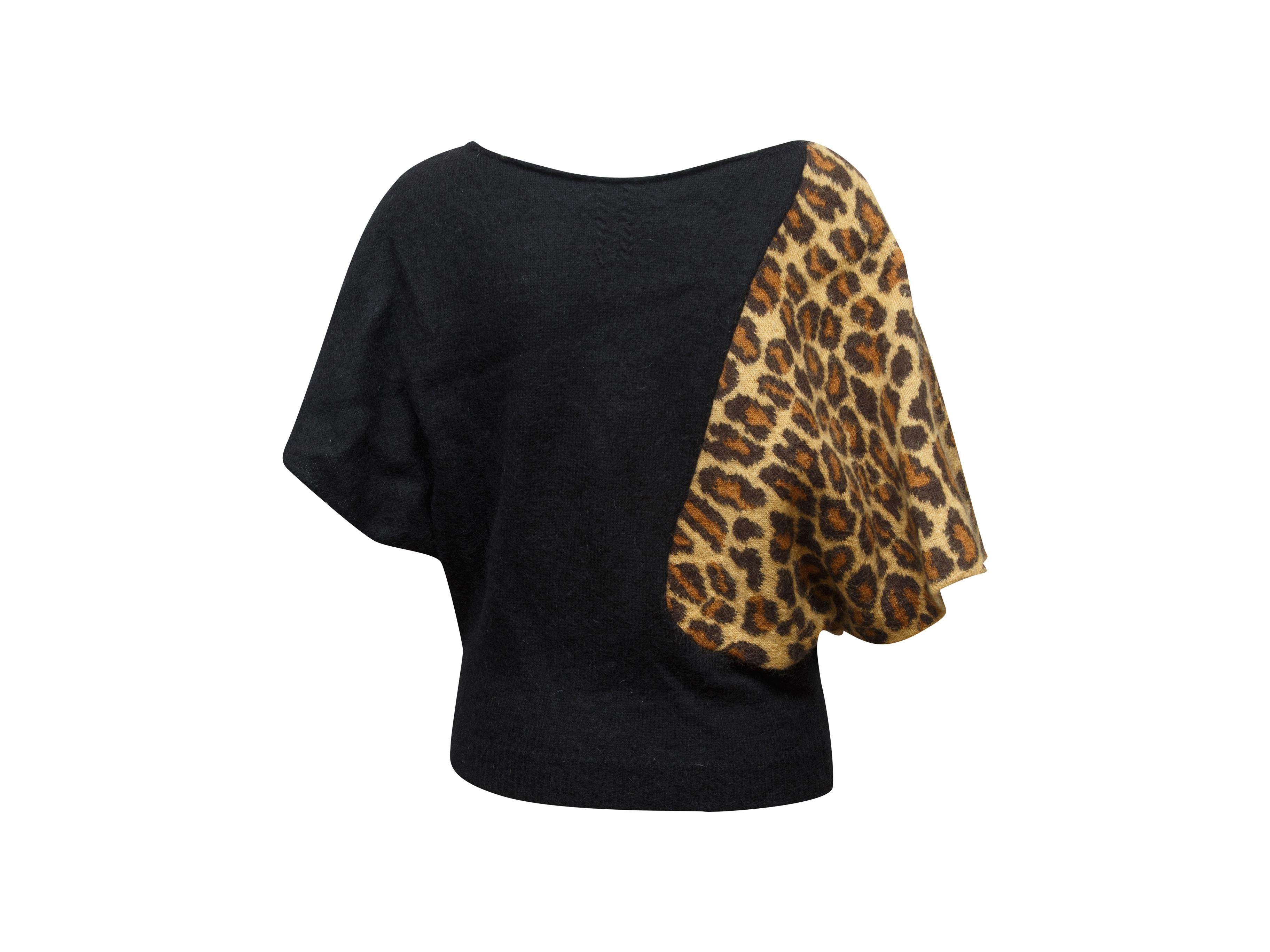 Women's Saint Laurent Black & Leopard Print Dolman Sleeve Sweater