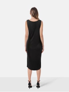 Saint Laurent Black Leopard Trim Midi Dress Size M