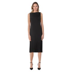 Saint Laurent Black Leopard Trim Midi Dress Size M