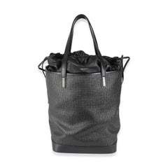 Saint Laurent Black Linen Canvas Teddy Shopping Bag