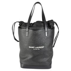 Saint Laurent Black Linen Canvas Teddy Shopping Bag