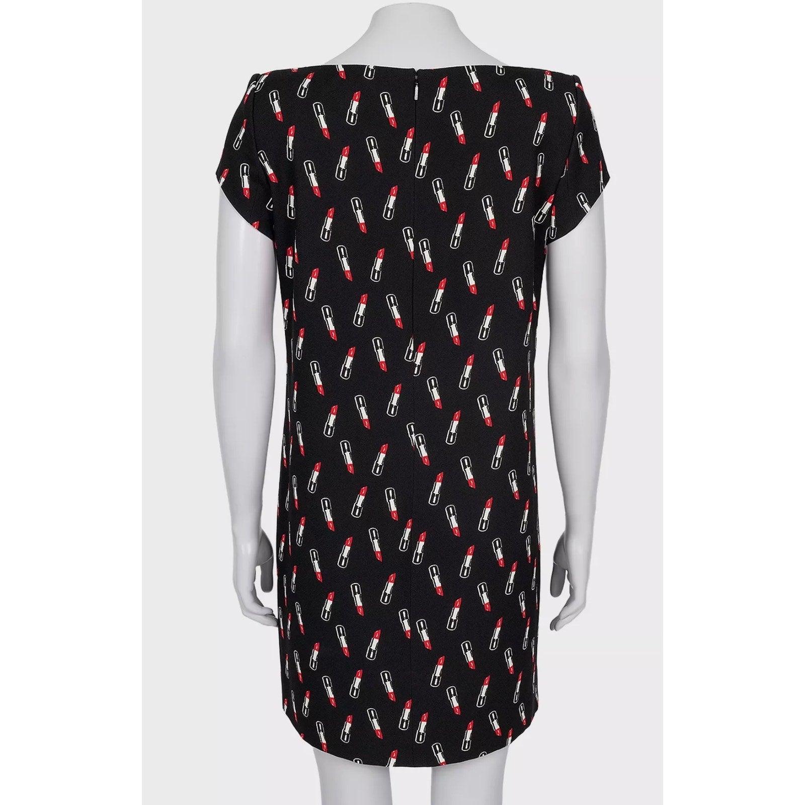 Noir Saint Laurent Robe imprimée rouge à lèvres noir - Taille L (FR40) en vente