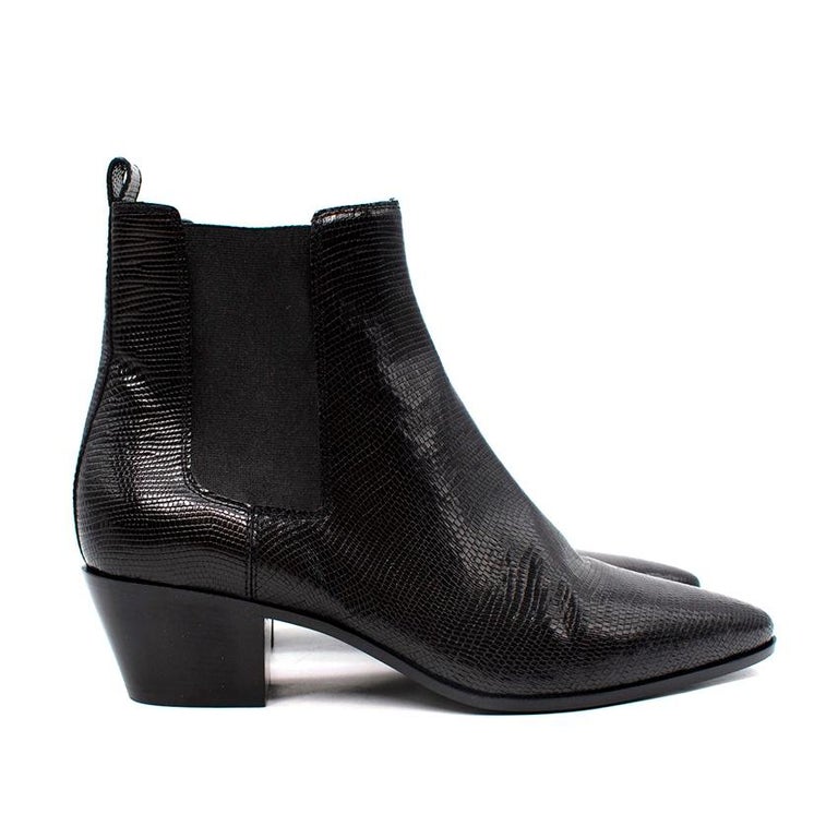 Saint Laurent Black Lizard Embossed Leather Cowboy Boots For Sale at 1stDibs