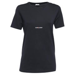Saint Laurent Black Logo Print Cotton Half Sleeve T-Shirt XS
